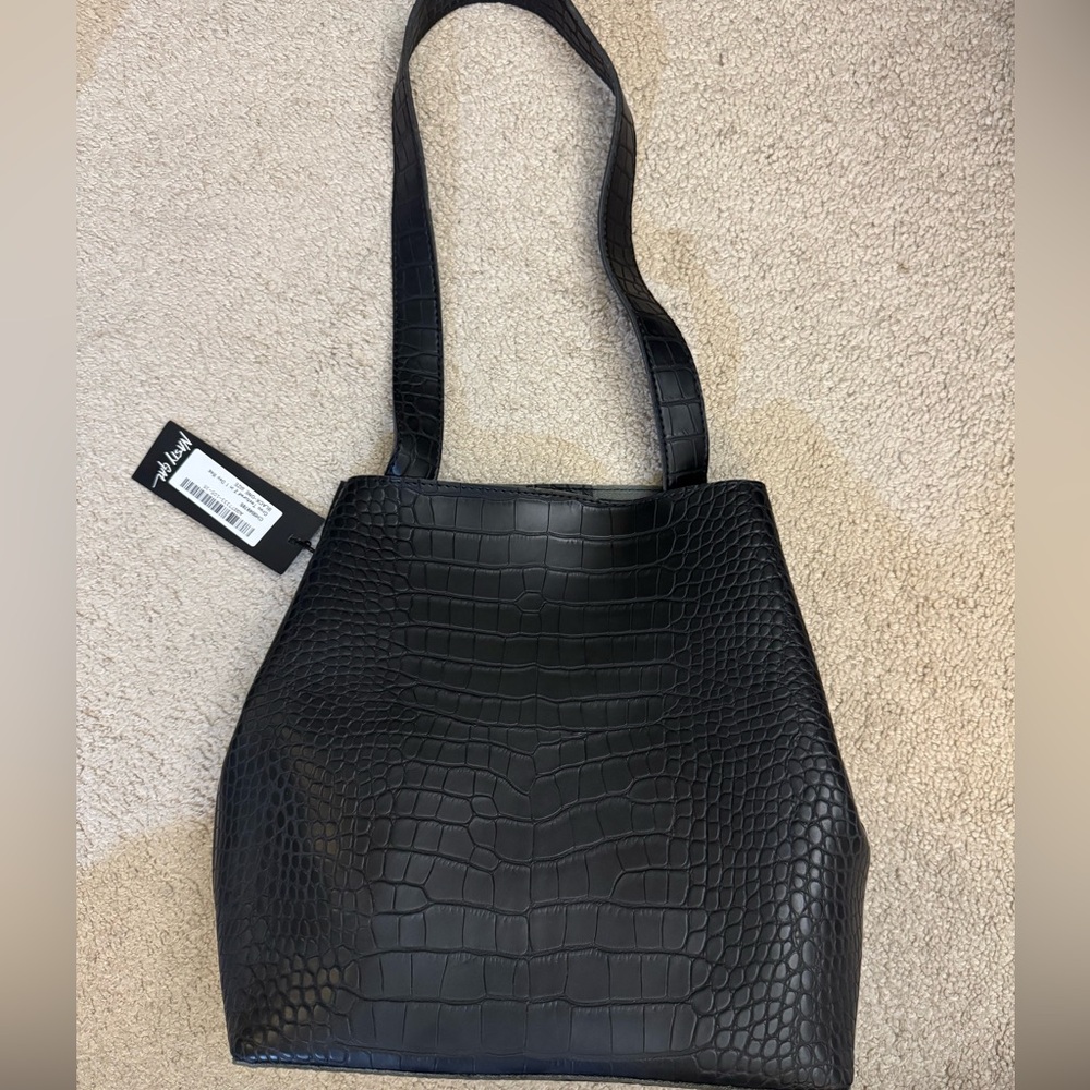 Nasty Gal Black Croc-Embossed Shoulder Bag